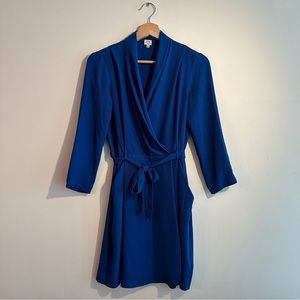 Vintage Aritzia Collared  Mini Wrap Dress in Blue by Wilfred